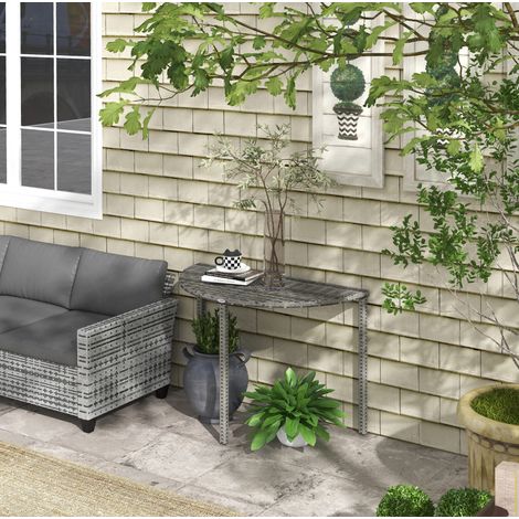 Mesa balcón auxiliar semicircular ratán gris exterior HAVRYA (1/4)