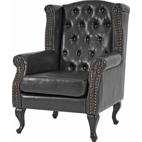 [NEUWERTIG] Sessel Relaxsessel Clubsessel Ohrensessel Chesterfield Oxford, Kunstleder schwarz ohne Ottomane (1/5)