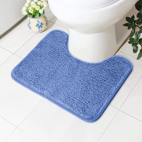 AUAUY Non-Slip U-Shaped Toilet Mat, Absorbent Microfibre Bath Mat, 50 x 40 cm, Blue