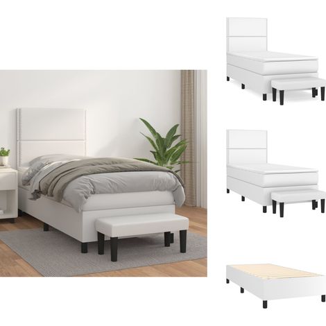 Boxspringbett mit Matratze Weiß 100x200 cm Kunstleder - Boxspringbett - Betten - Doppelbett - Weißes Bett - Kunstlederbett (1/5)