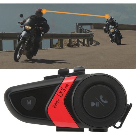 (Vidéo disponible) Casque de moto Bluetooth, Bluetooth 5.0, fonction intercom à deux personnes, talkie-walkie pour casque de 500 m, adapté à la conduite de moto (livré avec batterie intégrée), rouge. (1/5)