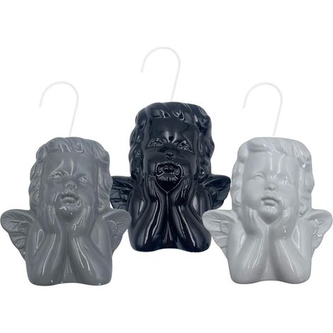 Set 3 Evaporatori d'acqua per termosifoni - mis. 14x4,5x14 cm - Umidificatori termosifone a forma di ANGELO e gancio a S - Colore bianco, nero e grigi (1/5)