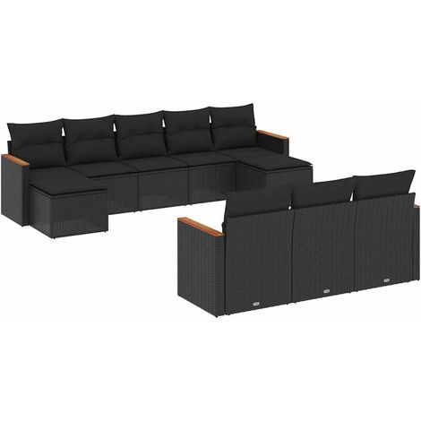 Maison Exclusive - Set Divani da Giardino 10pz con Cuscini in Polyrattan Nero (1/3)