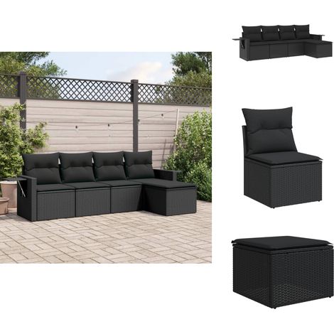 Salon de jardin 5 pcs avec coussins noir résine tressée - Ensemble Salon De Jardin - Meuble Extérieur - Résine Tressée - Mobilier De Jardin - Salon De Jardin Pliable (1/5)