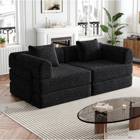 Schlafsofa schwarz aus Chenille 2-in-1 mit Armlehnen-Staufach und flexiblem Modulkonzept (1/5)