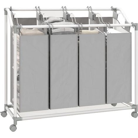 Tragbarer Wäschekorb, rollbarer Aufbewahrungskorb (inklusive 4 abnehmbarer Stoffbeutel), 4 x 40 l, geeignet für Waschküchen, Schlafzimmer und Badezimmer, grau. (1/5)
