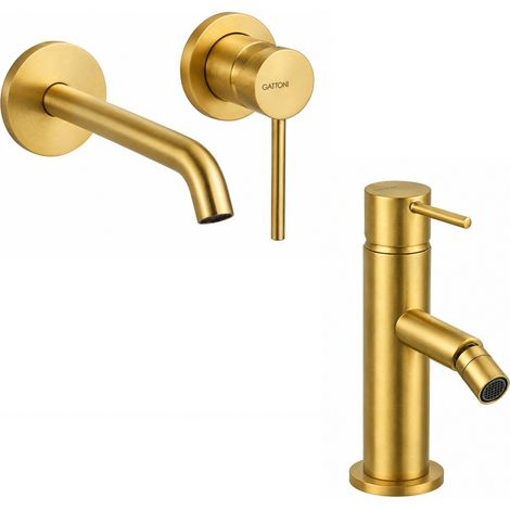 Set miscelatore lavabo a parete e bidet in colore oro spazzolato Gattoni Easy KITEASYSG3 (1/5)