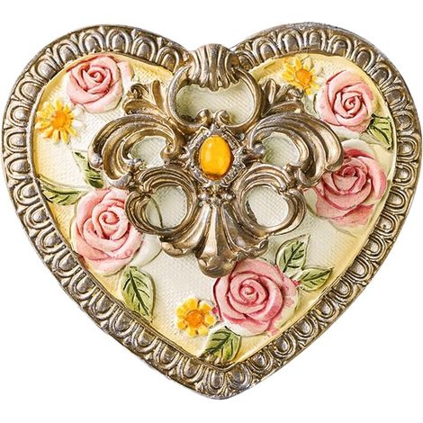 Boîte à bijoux vintage en forme de cœur avec motif floral baroque 3D peint à la main en résine rose rose pour bagues boucles d'oreilles, décoration élégante pour étagère de commode, 8 x (1/5)