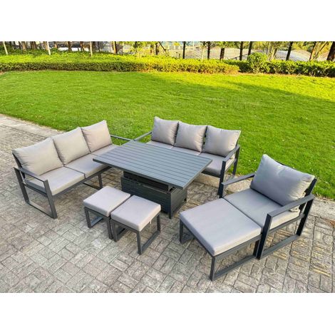 Fimous Garden Aluminium Furniture Set Dark Grey 10 Seater Outdoor Patio Adjustable Rising Lifting Dining Table with 3 Footstools Dark Grey (1/5)