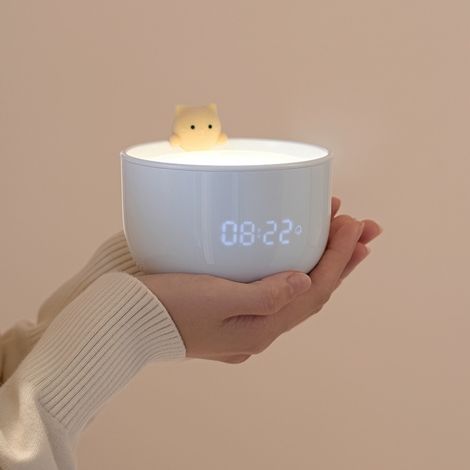 Filiyano – lampe de chevet réglable – Réveil veilleuse chat 2 W LED rechargeable, lampe de chevet réglable pour chambre d'enfant (blanche) (1/5)