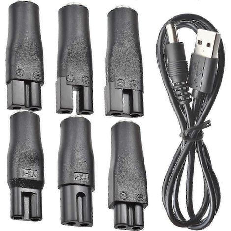 Lot de 7 câbles d'alimentation 5V avec adaptateur USB de rechange, compatibles avec tondeuses à cheveux, tondeuses à barbe, rasoirs, appareils de beauté et lampes de bureau. (1/5)
