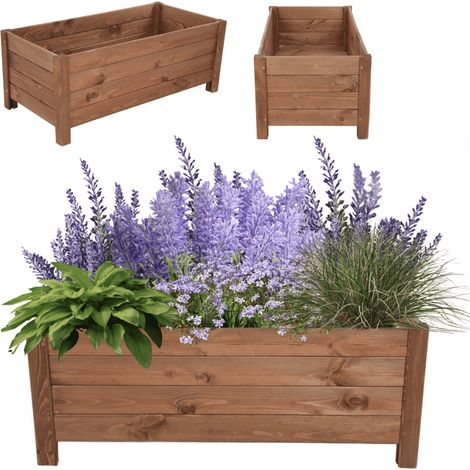 MODO24 Jardinière sur pieds en bois de pin, bac à fleurs jardin/balcon/terrasse, pour fleurs & herbes, 31x80x40 cm, marron imprégné