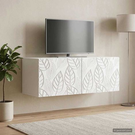 Meuble TV mural 2 portes en bois d’ingénierie blanc 98 x 41 x 30 cm - PANGIVO (1/5)