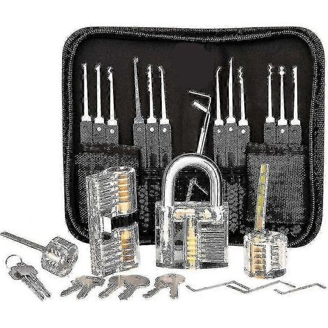 Kit de crochetage de serrures, kit de crochetage de 25 pièces, outils d'entraînement avec 3 serrures transparentesa hwy (1/3)