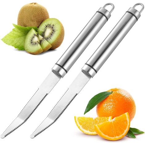 Grapefruitlöffel, gebogenes Grapefruitmesser aus Edelstahl (mit Wellenschliff), Obstschäler, gebogenes Zitrusschneidewerkzeug