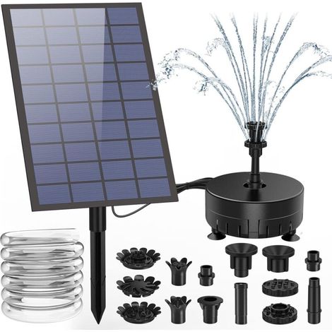 Fontaine Solaire 7W Pompe à Eau Solaire d'extérieur avec Plusieurs Buses Conduite d'eau de 1.5m et Piquet Pompe à énergie Solaire pour Bain d'oiseaux, étangs, Jardin (1/5)