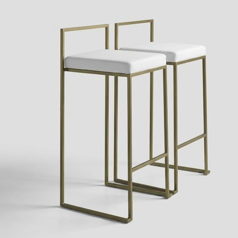 Set aus 2 Barhockern für die Küche in Metall und Kunstleder Dale - Gold