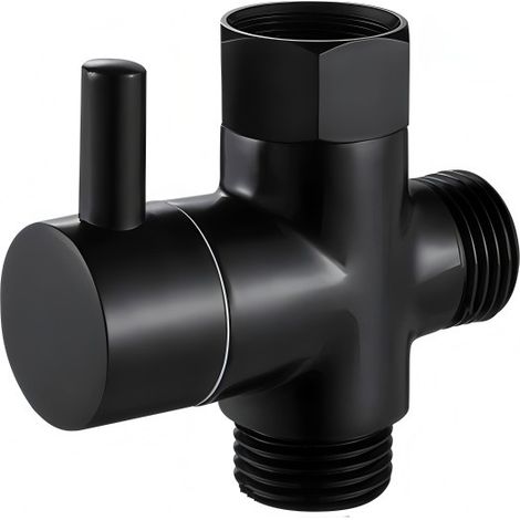 Vanne 3 Voies en Laiton Vanne d'Arret G 1/2 Robinet d'Arret pour Douchette Douche Salle de Bain, Noir (1/5)