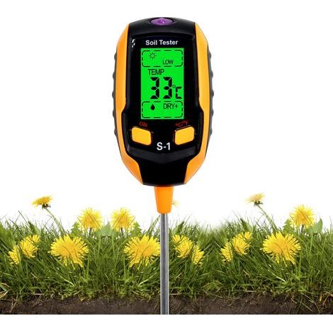 4-in-1 Bodentester: pH-Meter, digitales Pflanzenthermometer mit Anzeige von Licht, Temperatur, Bodenfeuchtigkeit, Boden-pH-Wert und Luftfeuchtigkeit, für Topfpflanzen und Gärten (1/5)