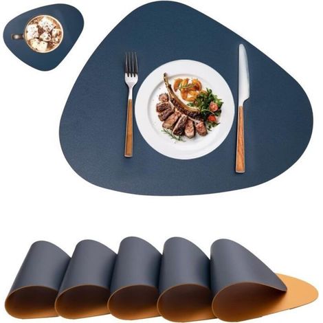 Bardusch - Lot de 6 Set de Table Lavable Rond - Sets de Table Cuir - Antidérapant Double Face Imperméables Set Table et Dessous de Verre (1/4)