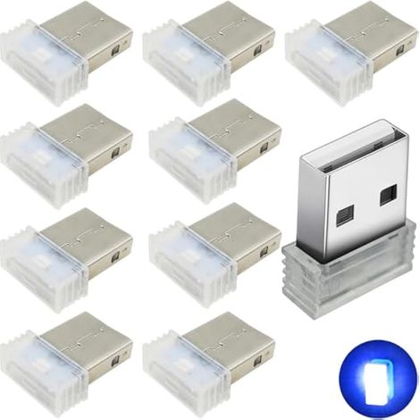 D'éclairage Ambiance Light, 10 Pièces Mini LED USB, Lumières d'Ambiance de Voiture Universelles (Bleu) (1/4)