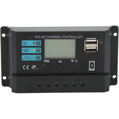 Contrôleur de panneau solaire à écran LCD, charge photovoltaïque 12 V/24 V, adaptatif, noir, 30 A (1/5)
