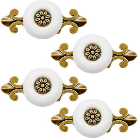 4 pièces Poignée en Céramique Poignée de Porte Vintage Poignée D'armoire Classique Poignée de Tiroir Pour Cuisine Salon Chambre, avec vis de 2.5cm, Blanc (1/5)