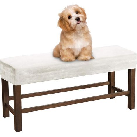 Housse de banc de salle à manger en velours épais doux extensible lavable Housse de banc anti-poussière pour salon, cuisine, chambre à coucher (Blanc, M) (1/5)