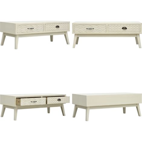 Couchtisch mit 2 Schubladen Schnitzerei Grau 110x50x40 cm Holz - Vintage Couchtisch - Holzküche - Esszimmer Möbel - Sideboard - Wohnzimmerstil - Home & Living (1/5)