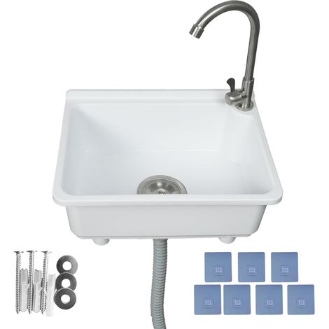 Évier de cuisine utilitaire à cuve unique de 42 x 32 cm avec trou de robinet de 3,2 cm, évier en plastique pour la maison, le restaurant, le dortoir, le garage, la salle de bain, la buanderie (blanc (1/5)