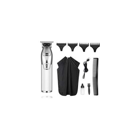 Tondeuse à Cheveux Hommes 0 mm, Barbe Professionnelle en T Sans Fil - Kit de Toilettage Rechargeable, Idéal Comme Cadeau pour et Salon Coiffure Familial Argenté (1/5)