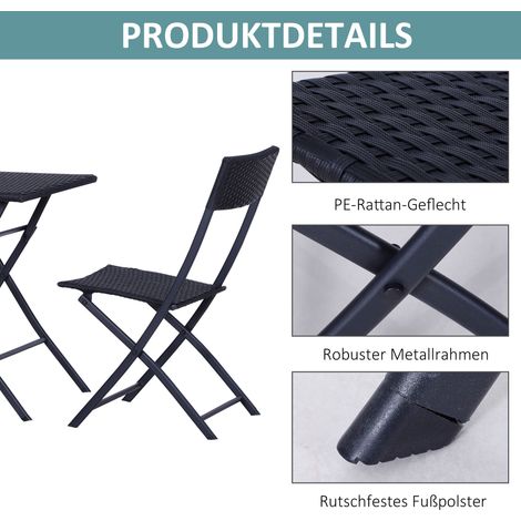 Ensemble bistro Outsunny en résine tressée pour 2 personnes, salon de jardin en rotin synthétique noir