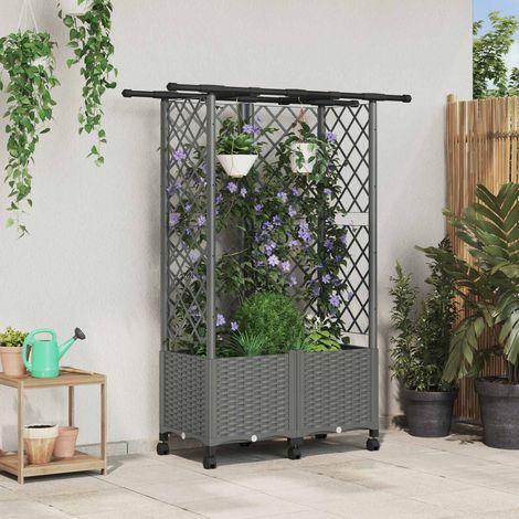 vidaXL Hochbeet mit Rankgitter und Dach Hellgrau 124 x 40 x 142 cm PP (1/5)