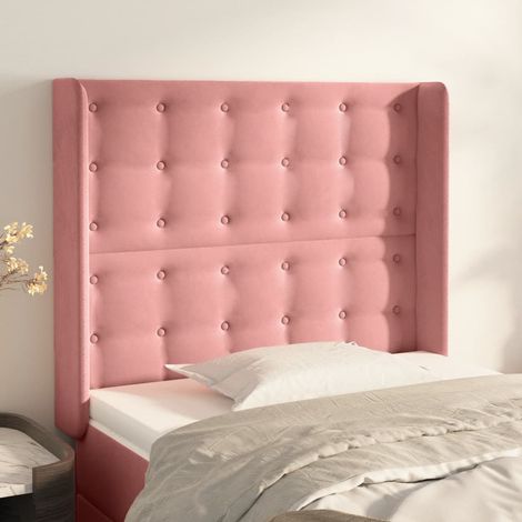 Tête de lit avec oreilles Style Classique Armoire de lit - Rose 103x16x118/128 cm Velours BV563290 - BonneVie (1/5)