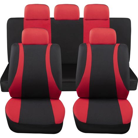 Lupex shop - Coprisedili auto universali modello LS10, set anteriori e posteriori, NO SUV, colore Rosso (1/4)