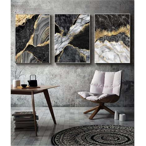Wandbilder Leinwand Wohnzimmer Grau Golden 3PCS-20x30cm Marmoriert 1 (1/5)