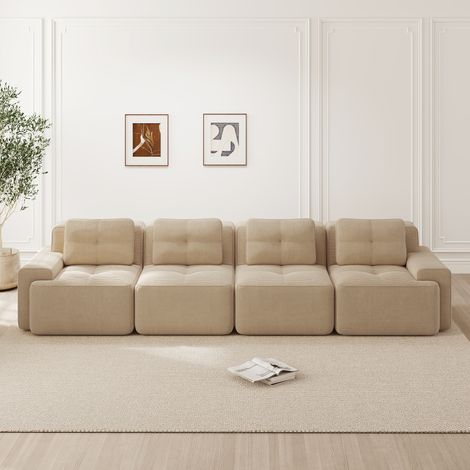 Sofá modular 4 plazas beige en pana con asiento profundo, espuma 32D y base antideslizante (1/5)