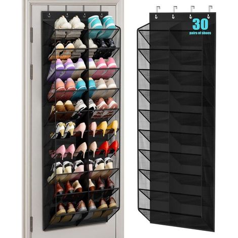 Organisateur de chaussures suspendu pour porte – Capacité 30 paires, maille respirante, rangement avec poches larges et profondes pour armoire (1/5)