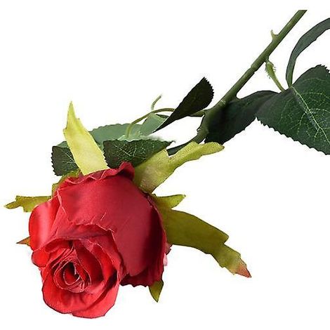 Branche de rose artificielle avec tige et feuilles vertes - Décoration florale pour mariage, fête, intérieur et extérieur - Accessoires photorouge (1/5)