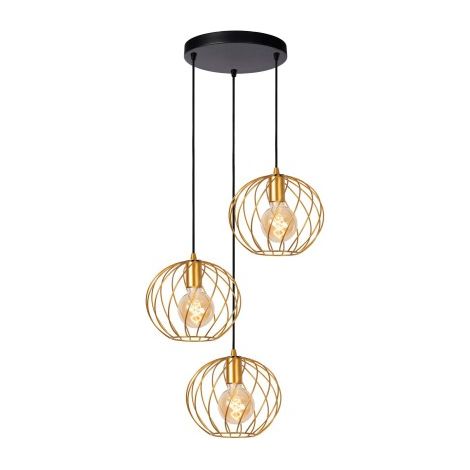 Lampada a sospensione Lucide Danza 3xE27 ottone nero