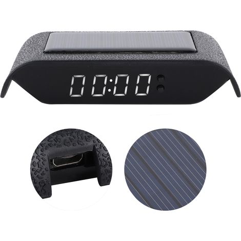 Horloge numérique solaire pour voiture/camion, affichage LCD de l'heure, de la date et de la température, sans fil, lumière blanche. (1/5)