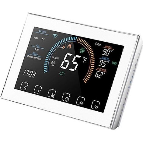 Thermostat intelligent Wi-Fi avec écran tactile LCD de 4,8 pouces, thermostat sans fil pour pompe à chaleur, adaptateur pour fil C inclus (1/5)