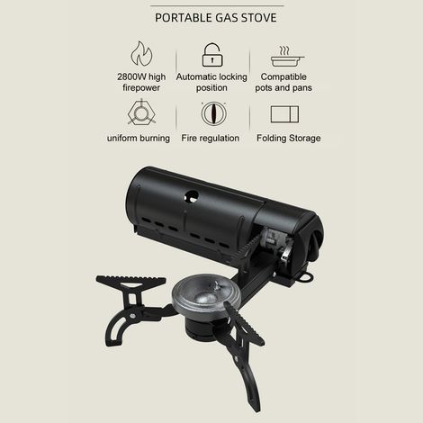 Réchaud à cassette de camping portable et pliable, brûleur de gaz butane 2800 W avec sac de transport pour la cuisine en plein air, pique-nique, randonnée (1/5)