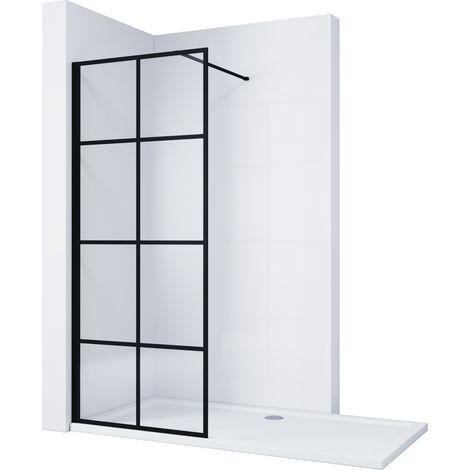 ELEGANT 700mm Black Aluminium Framed Walk in Shower Enclosure Wet Room 8mm Safety Tempered Glass Bathroom Screen (1/5)
