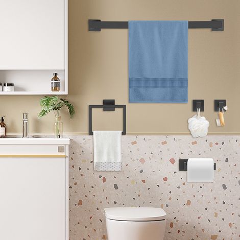 5-teiliges mattschwarzes Badezimmer-Zubehör-Set, 60 cm Badetuchstangen-Set, SUS 304 Edelstahl, Badezimmer-Hardware-Set, Handtuchhalter für Badezimmer, Wandmontage