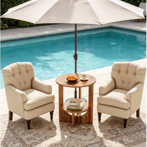 Tavolino rotondo 50x50x65 cm marrone rustico in MDF con 2 ripiani e base a X (1/5)