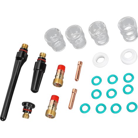 Kit d'outils de soudage TIG 23 pièces comprenant : coupelle en verre, joint, rondelle et conduites de gaz, compatible WP17/18/26 (1/5)