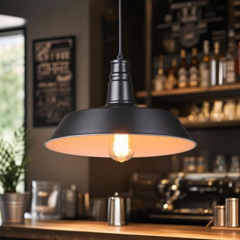 Suspension industrielle en fer noir, hauteur réglable 100 cm, style vintage robuste pour salon, cuisine, bar ou restaurant, ampoule E27 offerte (1/4)