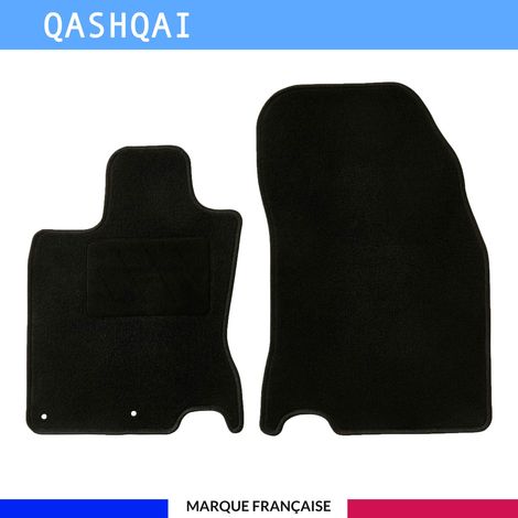 Tapis de sol voiture - Sur mesure pour  Nissan QASHQAI (04/2014-05/2021) - Antidérapant : Clips de fixations et scratch - Tapis de sol avant 2 pièces - Moquette - Noir
