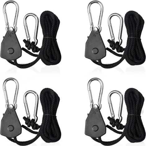 Cordes À Cliquet Réglable - 4 Pièces - Diamètre 3,2 mm - Longueur 2,4 M - Charge Max 34 Kg Par Corde - Pour Suspension Lampe Plante Réflecteur - Sangle Tendeur Ombrage (1/5)